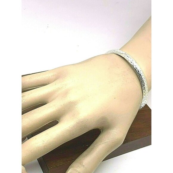 Sterling Silver Jewelry Women's Bangle Bracelet Checkered 6.7mm Wide 7'' - Picture 4 of 12